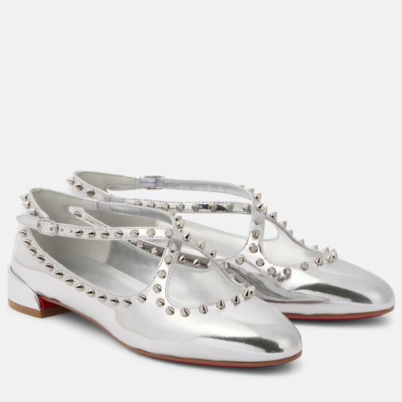 Christian Louboutin PILOUTA JANE SPIKES FLAT Criss Cross Ballerina Shoes - Picture 1 of 16